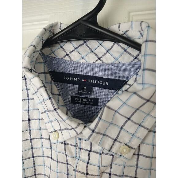 Tommy Hilfiger White Blue Windowpane Long Sleeve Custom Fit Button Shirt. Size M - Picture 4 of 8